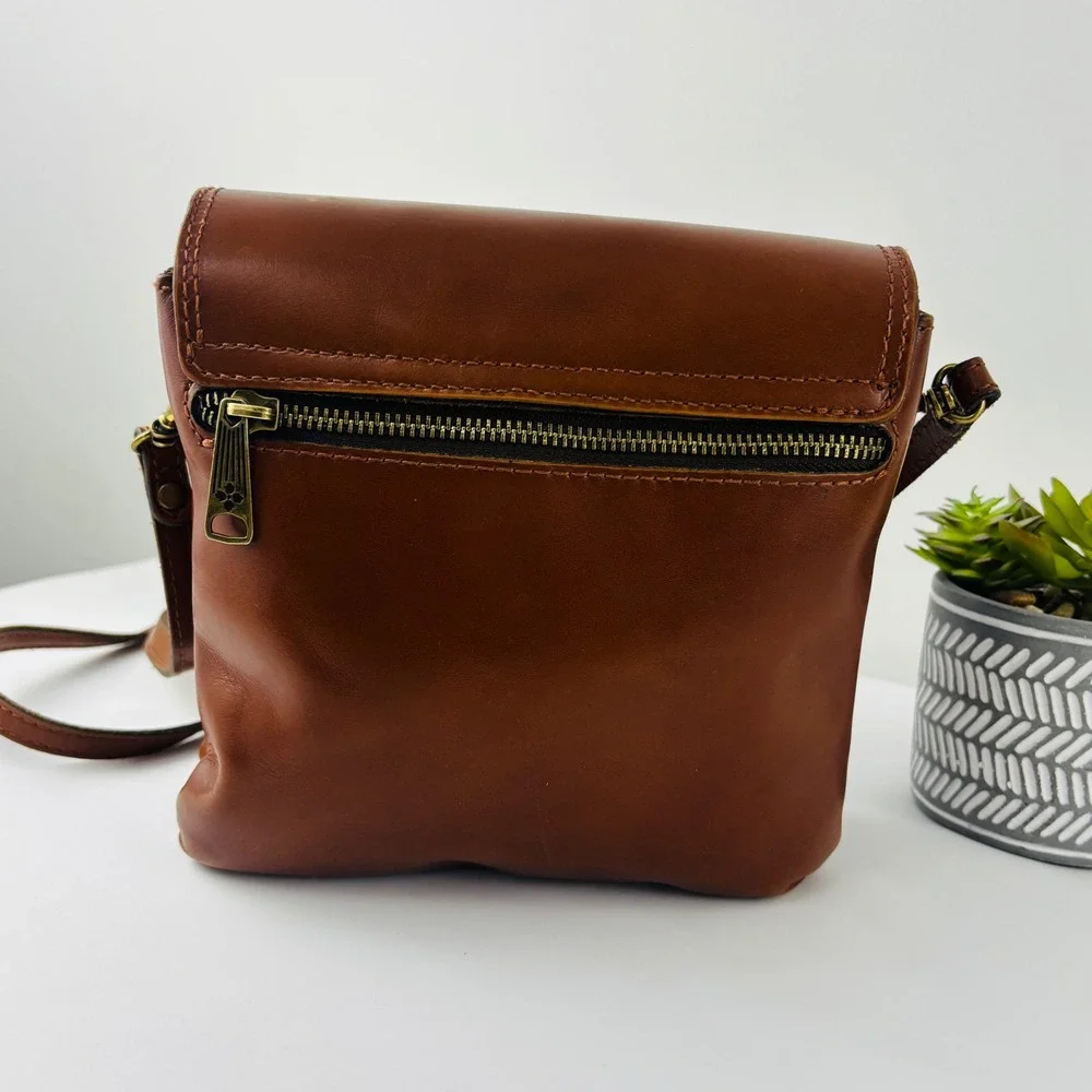 Patricia Nash Tan Leather Crossbody Bag Flap Multi Compartment Brown
